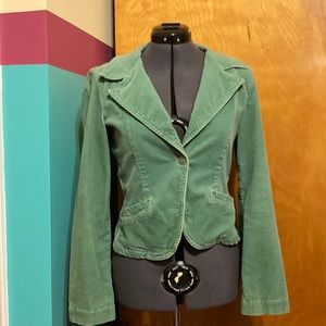 Distressed green velvet short blazer